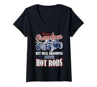 Mujer Hot Rod Grandpa Rat Rod Coche Clásico Divertido Conductor Humor Vibe Camiseta Cuello V