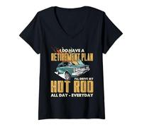 Mujer Hot Rod Plan de jubilación Rat Rod Driver Car Humor Todos los días Camiseta Cuello V