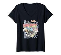 Mujer Hot Wheels 90s Vintage California Speedway Hecho para competir Camiseta Cuello V