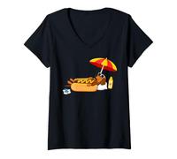 Mujer Hotdog Dachshund, Divertida Salchicha veraniega, para Perros, para Amantes de la Comida para Perros Camiseta Cuello V