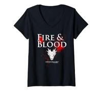Mujer House of The Dragon Fire and Blood Splatter Camiseta Cuello V