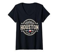 Mujer Houston Skyline City Travel Palmeras de Texas Camiseta Cuello V