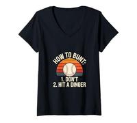 Mujer How To Bunt Don't Hit A Dinger Práctica de béisbol -------- Camiseta Cuello V