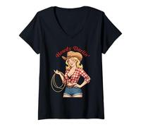 Mujer Howdy Darlin Cowgirl Wink Lasso Salvaje Oeste Vintage Camiseta Cuello V