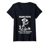 Mujer Howdy Putos Cowboy Skull You Just Buttered Your Last Biscuit Camiseta Cuello V