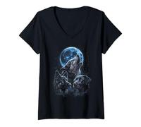 Mujer Howling At The Moon Wolves Perros Bootleg Divertido Camiseta Cuello V