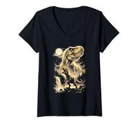 Mujer Howling Moon T-Rex Prehistórico Mystical Moonlight Design Camiseta Cuello V
