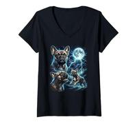 Mujer Howling to The Moon Bulldog Francés Payaso Perro Frenchie Camiseta Cuello V