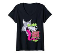 Mujer Howling Wolf Retro Biker Lowbrow Wolves Rockabilly 50s Camiseta Cuello V