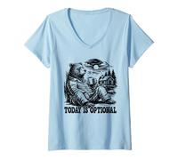 Mujer Hoy es Opcional Bear Cozy Lazy Days Introvertidos Camiseta Cuello V
