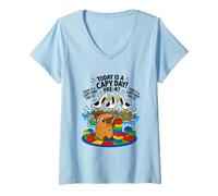 Mujer Hoy es un día de Capibara, Divertido Juego de Palabras de Capibara, Gaviota, Grito Antes de K Camiseta Cuello V