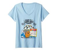 Mujer Hoy es un día de Capy, Divertido Juego de Palabras de Capibara, Gaviota, grita, más pequeño Camiseta Cuello V