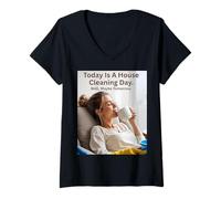 Mujer Hoy es un día de Limpieza de la casa con CoffeeDay Vibes Camiseta Cuello V