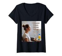 Mujer Hoy es un día de Limpieza de la casa con CoffeeDay Vibes Camiseta Cuello V