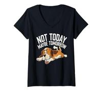 Mujer Hoy No Tal Vez Mañana Perro Perezoso Chistoso Camiseta Cuello V