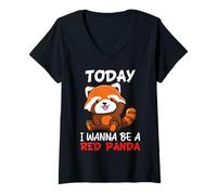 Mujer Hoy quiero ser un panda rojo Camiseta Cuello V