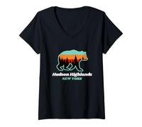 Mujer Hudson Highlands State Park New York Family Oso de Senderismo Camiseta Cuello V