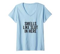 Mujer Huele A Puta Aquí Humor Divertido Adulto Camiseta Cuello V