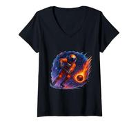 Mujer Huelga cósmica de Hockey sobre Fuego Astronauta Camiseta Cuello V