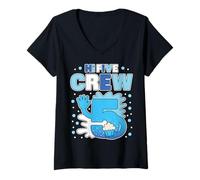 Mujer Huella de Mano Hi 5 Five Crew para cumpleaños, Fiesta Familiar, a Juego Camiseta Cuello V