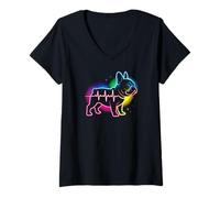 Mujer Huella de pata de perro bulldog francés Heartbeat Line Art Camiseta Cuello V