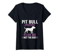 Mujer Huella de Pit Bull Mom Fear Me Not The Dog Camiseta Cuello V