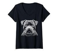 Mujer Huella digital de perro - Staffordshire Bull Terrier Dad Mom Camiseta Cuello V