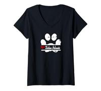 Mujer Huella Grunge de Perro de Alaskan Malamute para fanáticos de Las Mascotas Camiseta Cuello V