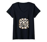 Mujer Huellas y huesos de patas de cuidador de perros Camiseta Cuello V