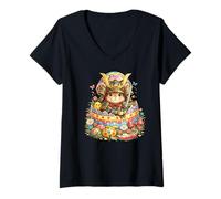 Mujer Huevo de Conejo de Pascua Samurai incubado | Linda Sorpresa Japonesa Camiseta Cuello V