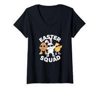 Mujer Huevo de Pascua Conejo Dabbing Squad Dance Party diseño Camiseta Cuello V