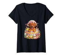 Mujer Huevo de Pascua Rhodesian Ridgeback Hatched | Lindo Cachorro Perro Camiseta Cuello V