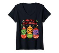 Mujer Huevos de Dinosaurio Kawaii para bebé, Dinosaurio Festivo de Navidad Camiseta Cuello V