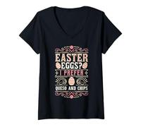 Mujer Huevos de Pascua I Prefer Queso and Chips Funny Easter Camiseta Cuello V