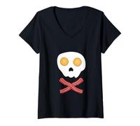Mujer Huevos fritos, Bacon Skull Desayuno Brunch Comida Niños Hombres Mujeres Camiseta Cuello V