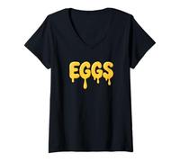 Mujer Huevos Goteando Yema Divertida Comida Huevo Camiseta Cuello V