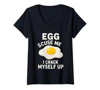 Mujer Huevos Graciosos, discúlpame, me Hago reír, Juego de Palabras con Huevos, Broma de papá Camiseta Cuello V