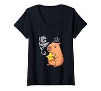 Mujer Hugging The Little Stars Capibara Juego de Palabras Camiseta Cuello V