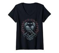 Mujer Huginn y Muninn Ravens - Mensajeros de Odín Nudo Celta Camiseta Cuello V