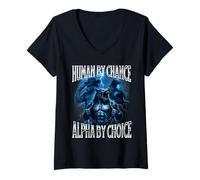 Mujer Human by Chance Alfa por Elección Extraño Divertido Alfa Lobo Meme Camiseta Cuello V