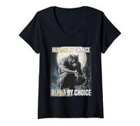 Mujer Human by Chance Alpha by Choice Cool Alpha Meme Funny Wolf Camiseta Cuello V