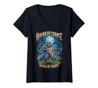 Mujer Human By Chance Alpha By Choice, divertido y genial meme de Alpha Wolf Camiseta Cuello V