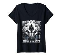Mujer Human by Chance Alpha by Choice Funny Wolf Meme Gráfico Camiseta Cuello V