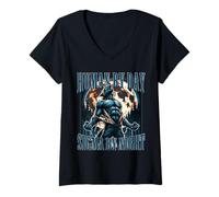 Mujer Human by Day Sigma De Noche Divertido Alfa Hombre Lobo Cringe Broma Camiseta Cuello V