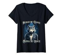 Mujer Humano por casualidad Alpha por elección - Wolf Meme Camiseta Cuello V