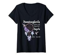 Mujer Hummingbird Purple Hummingbirds Appear When Angels Are Near Camiseta Cuello V