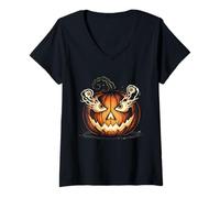Mujer Humo del Globo Ocular de Calabaza Malvada Camiseta Cuello V