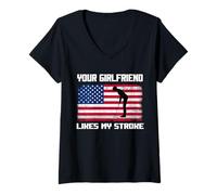 Mujer Humor Adulto Golfista A tu novia le gusta mi accidente cerebrovascular divertido Camiseta Cuello V