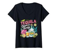 Mujer Humor al atardecer con tequila Camiseta Cuello V