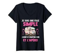Mujer Humor Camping Coche Pasión Viaje Apéro Vacances Humor Camiseta Cuello V